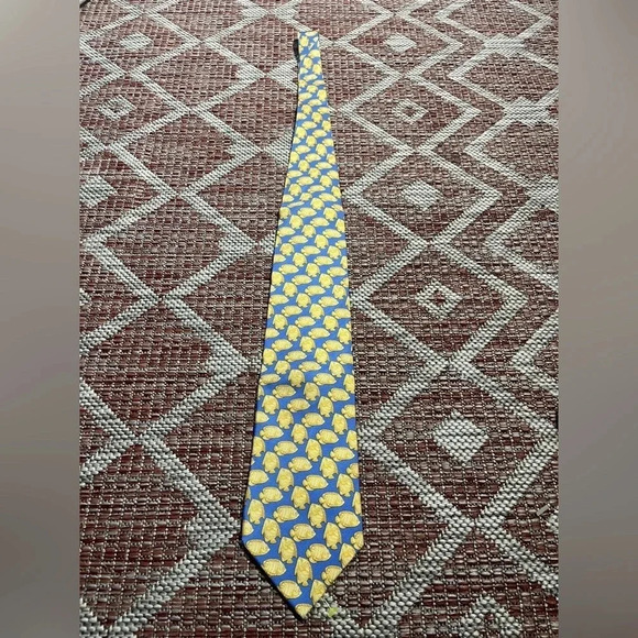 Vintage Versace Gold and Blue Fish Silk‎ Tie